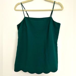 Dark Green Cami Top with Scalloped Hem